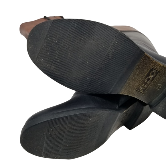 Aldo Leather Brown Black Block Riding Boots - Picture 6 of 14